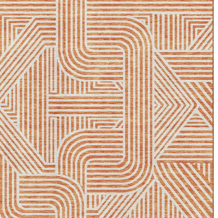 Orange And Ivory Abstract Geometric Washable Area Rug With UV Protection Photo 2