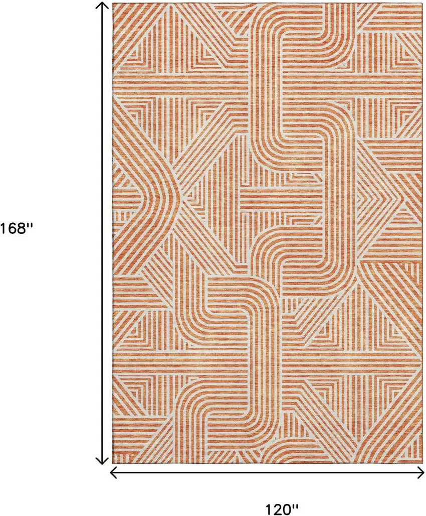 Orange And Ivory Abstract Geometric Washable Area Rug With UV Protection Photo 3