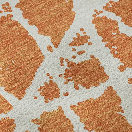 Orange And Ivory Abstract Washable Area Rug With UV Protection Photo 9