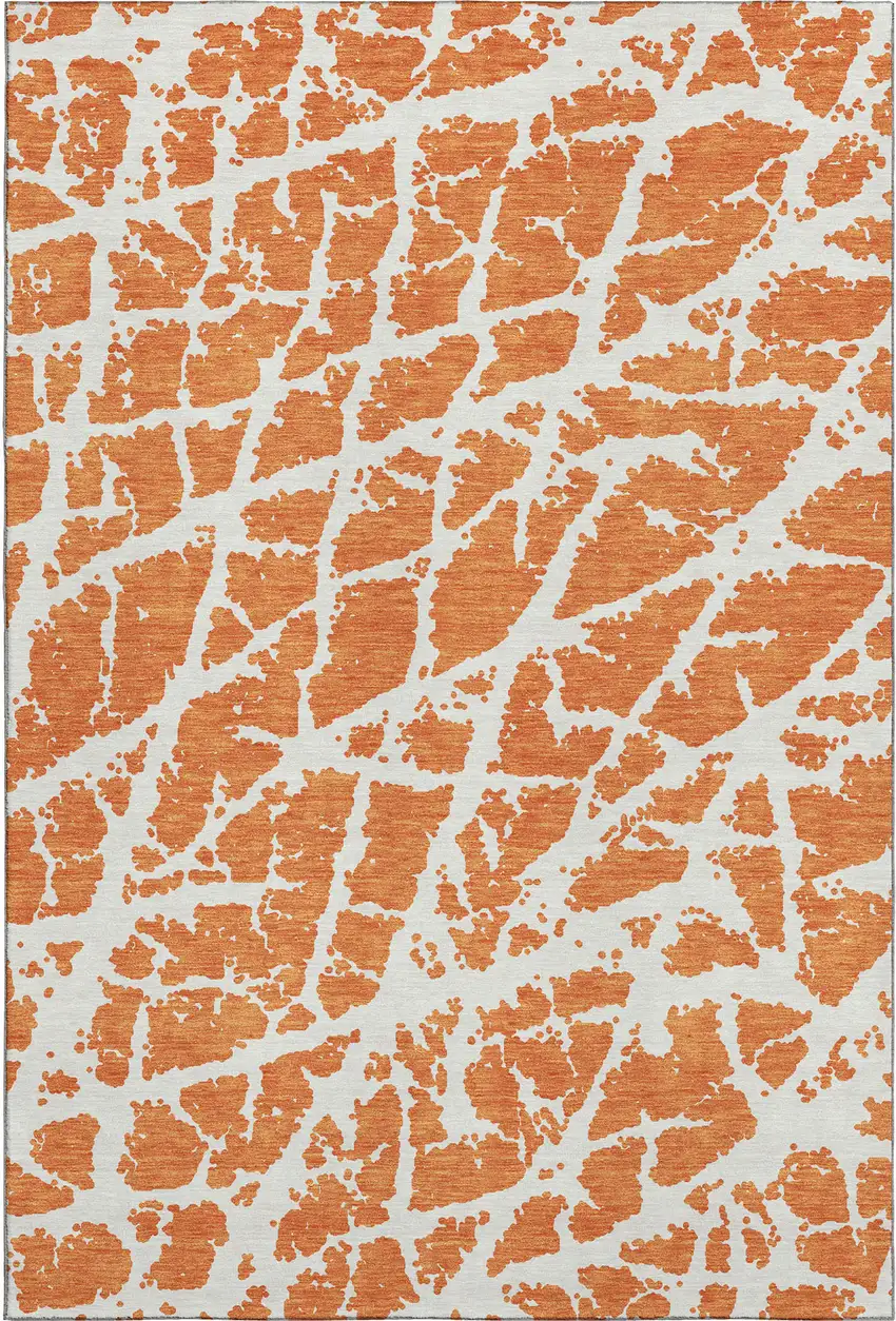 Orange And Ivory Abstract Washable Area Rug With UV Protection Photo 1