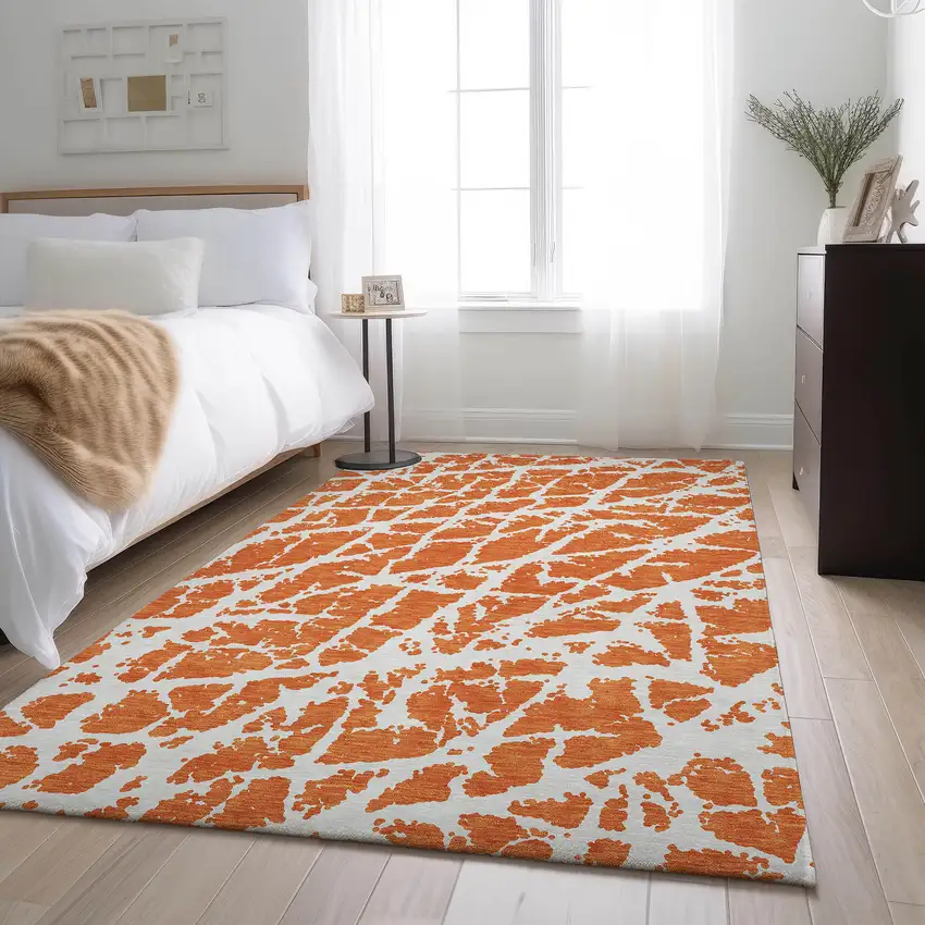 Orange And Ivory Abstract Washable Area Rug With UV Protection Photo 5