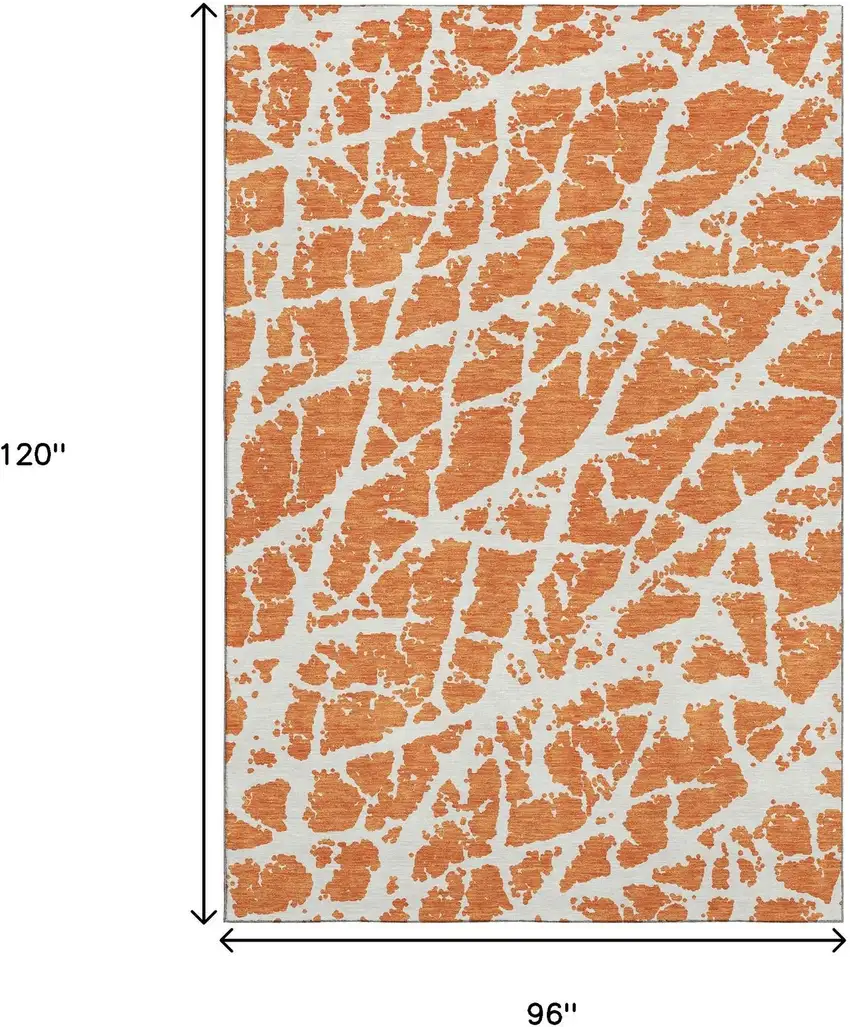 Orange And Ivory Abstract Washable Area Rug With UV Protection Photo 3
