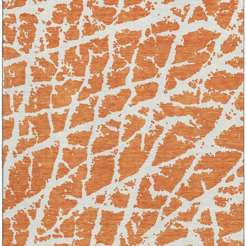 Orange And Ivory Abstract Washable Area Rug With UV Protection Photo 4