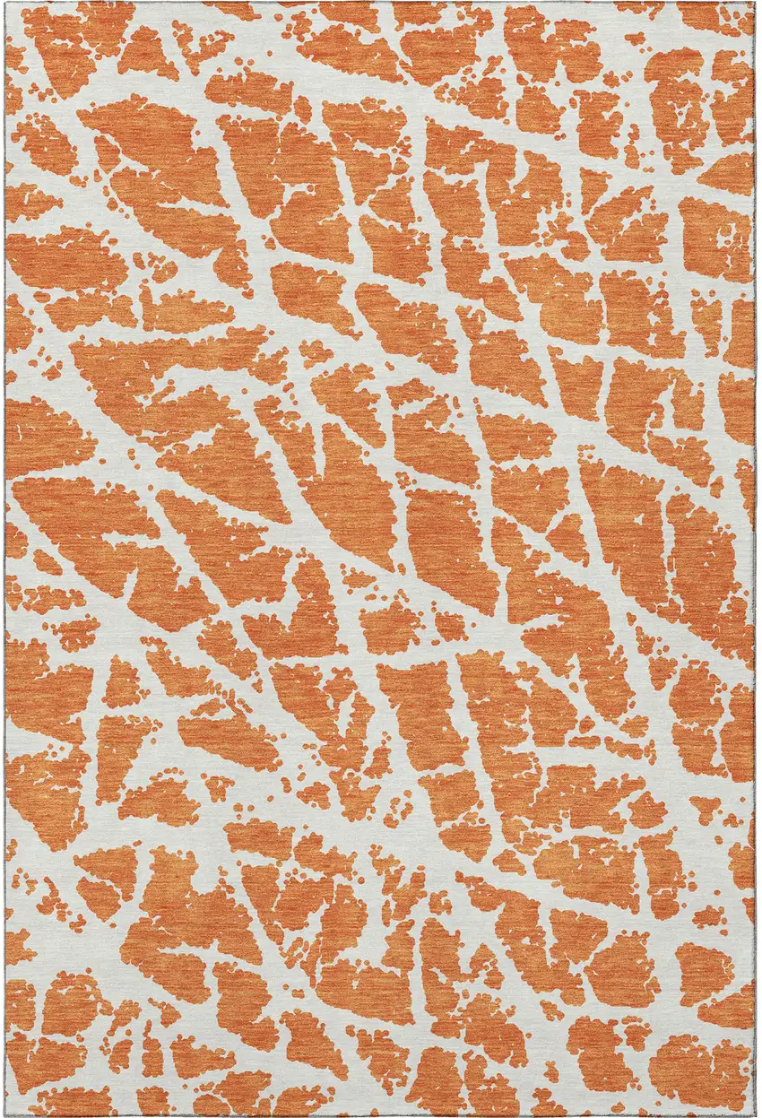 Orange And Ivory Abstract Washable Area Rug With UV Protection Photo 4