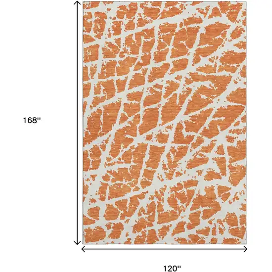 Orange And Ivory Abstract Washable Area Rug With UV Protection Photo 3