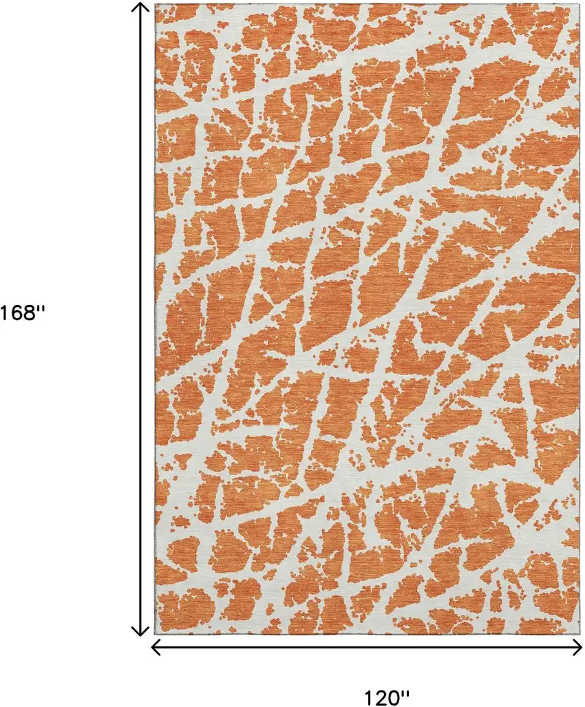 Orange And Ivory Abstract Washable Area Rug With UV Protection Photo 3