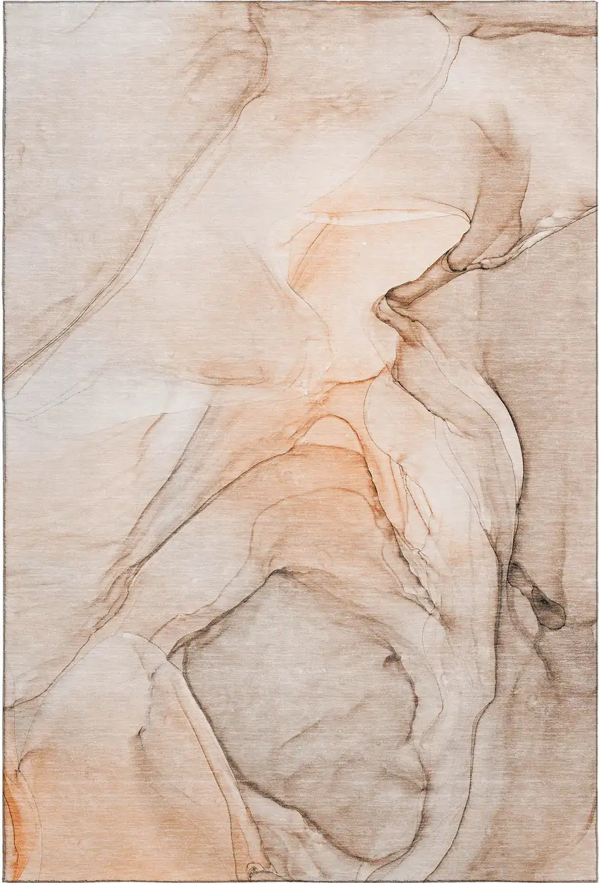 Orange And Ivory Abstract Washable Area Rug With UV Protection Photo 1