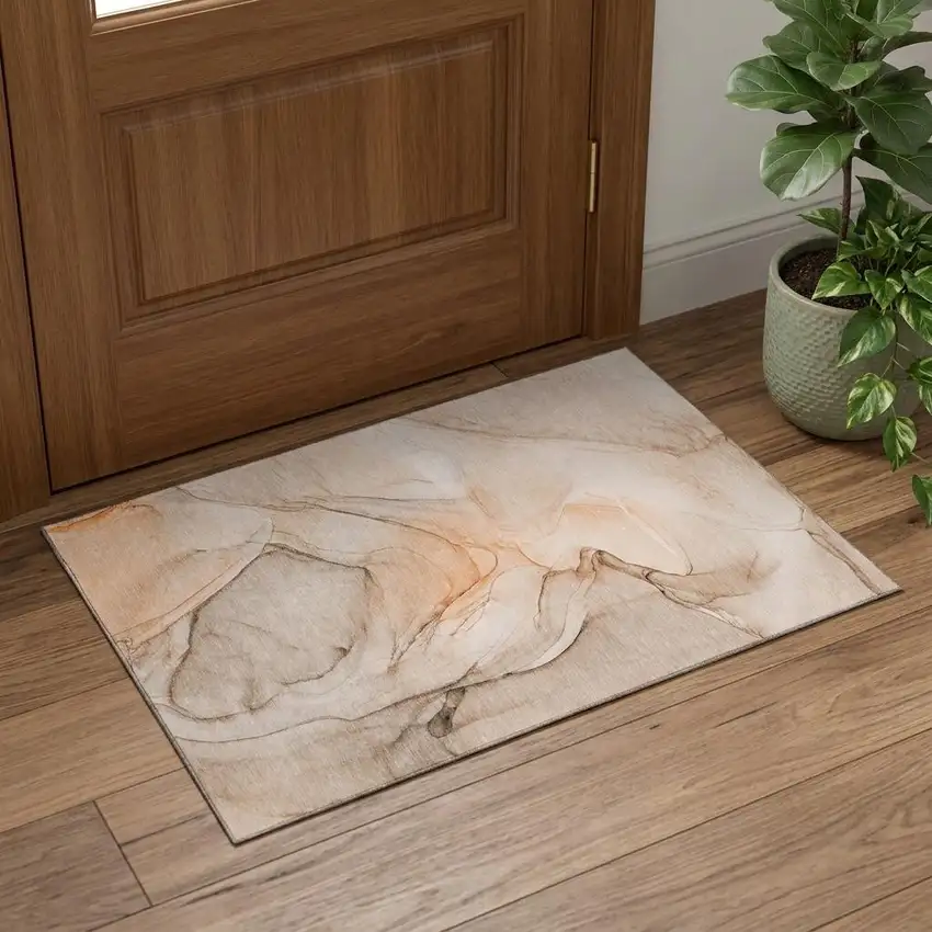 Orange And Ivory Abstract Washable Area Rug With UV Protection Photo 1