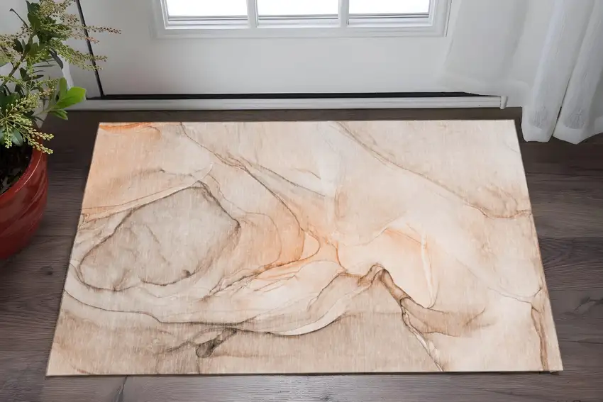 Orange And Ivory Abstract Washable Area Rug With UV Protection Photo 2