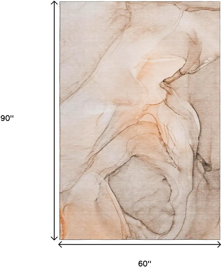 Orange And Ivory Abstract Washable Area Rug With UV Protection Photo 3