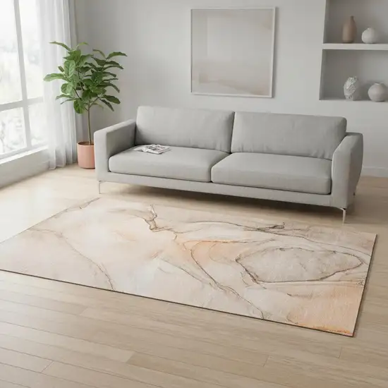 Orange And Ivory Abstract Washable Area Rug With UV Protection Photo 1