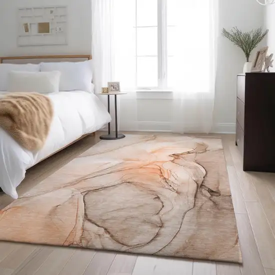 Orange And Ivory Abstract Washable Area Rug With UV Protection Photo 5