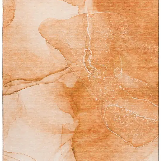 Orange And Ivory Abstract Washable Area Rug With UV Protection Photo 9