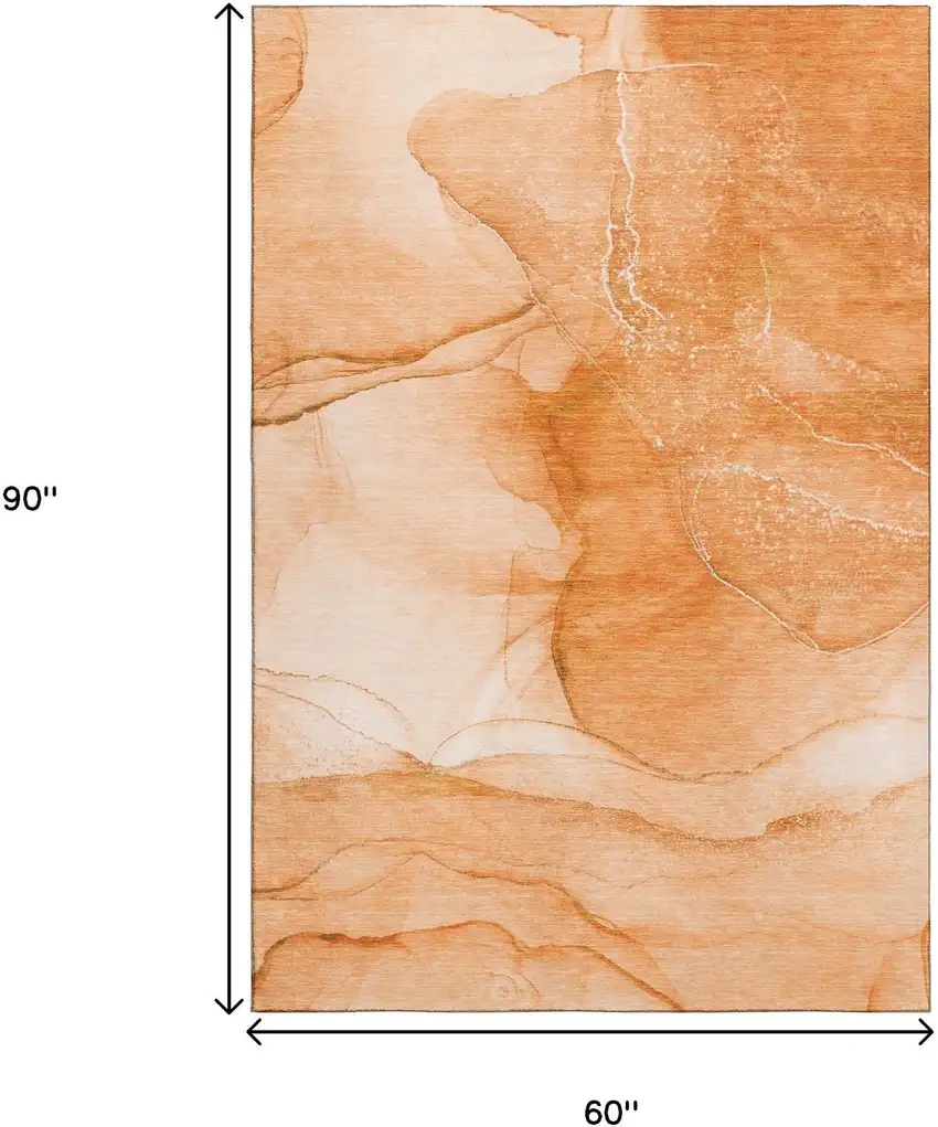 Orange And Ivory Abstract Washable Area Rug With UV Protection Photo 7