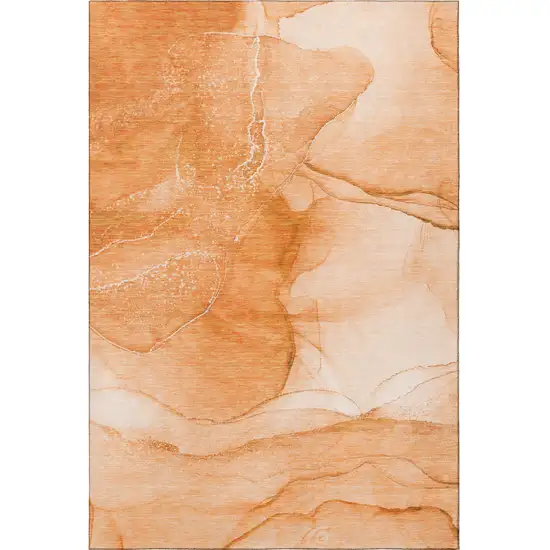 Orange And Ivory Abstract Washable Area Rug With UV Protection Photo 4