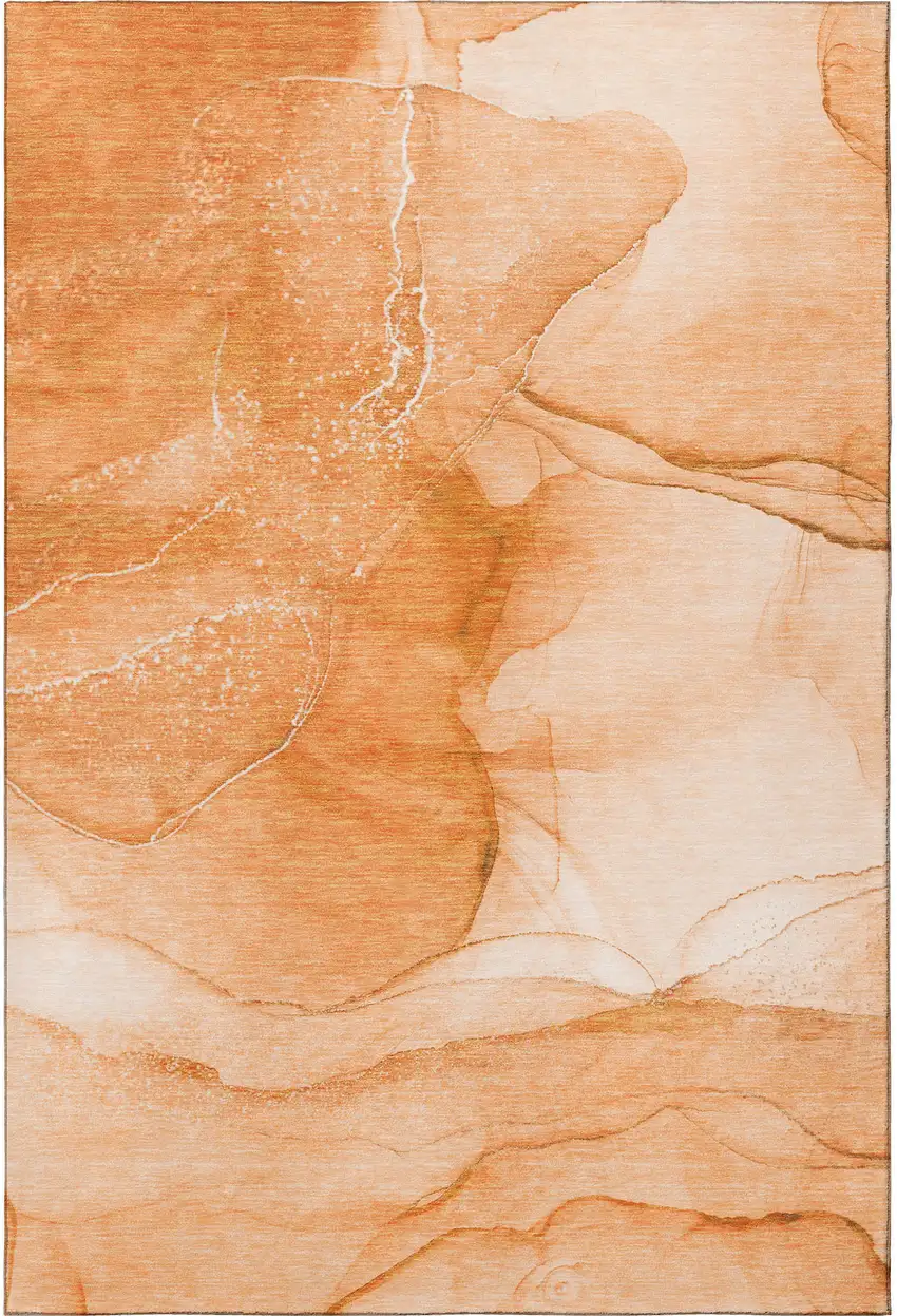 Orange And Ivory Abstract Washable Area Rug With UV Protection Photo 4