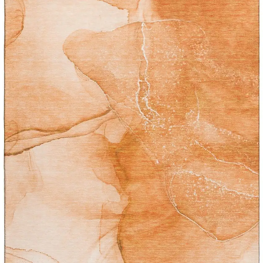 Orange And Ivory Abstract Washable Area Rug With UV Protection Photo 3
