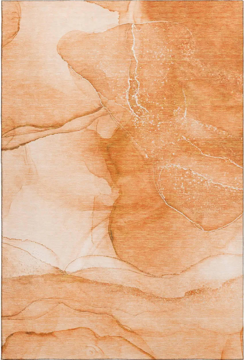 Orange And Ivory Abstract Washable Area Rug With UV Protection Photo 1