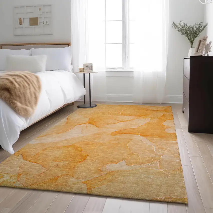 Orange And Ivory Abstract Washable Area Rug With UV Protection Photo 4