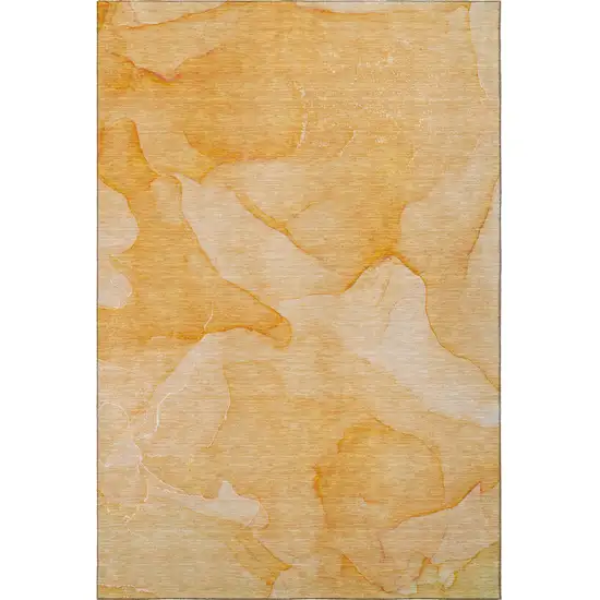 Orange And Ivory Abstract Washable Area Rug With UV Protection Photo 3