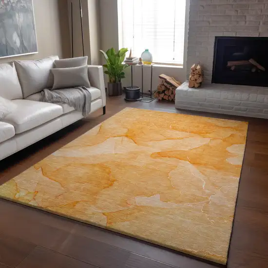 Orange And Ivory Abstract Washable Area Rug With UV Protection Photo 5