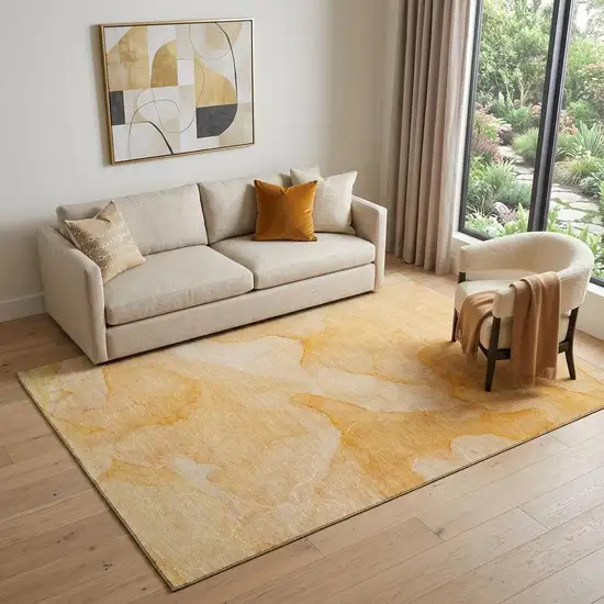 Orange And Ivory Abstract Washable Area Rug With UV Protection Photo 1