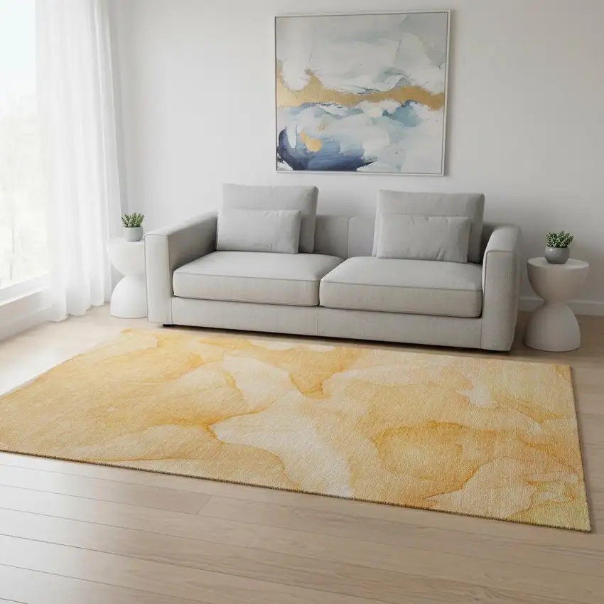 Orange And Ivory Abstract Washable Area Rug With UV Protection Photo 1