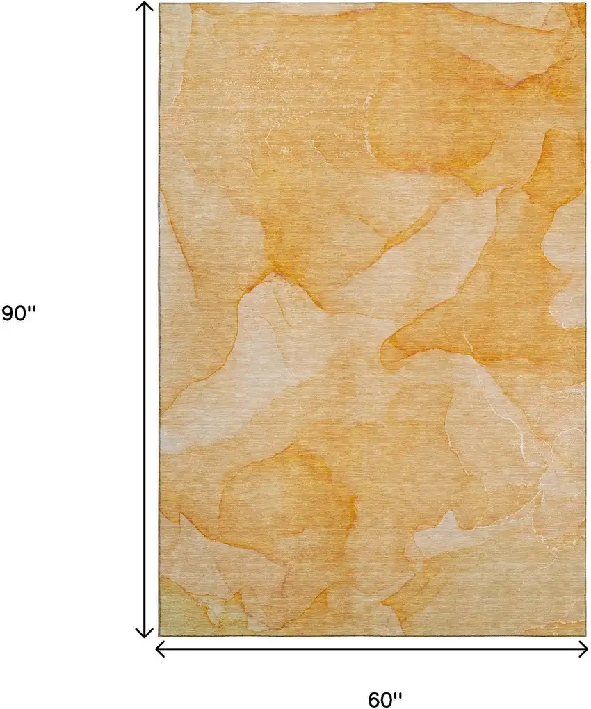 Orange And Ivory Abstract Washable Area Rug With UV Protection Photo 3