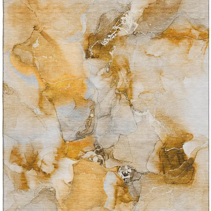 Orange And Ivory Abstract Washable Area Rug With UV Protection Photo 5