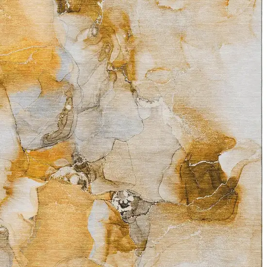 Orange And Ivory Abstract Washable Area Rug With UV Protection Photo 4