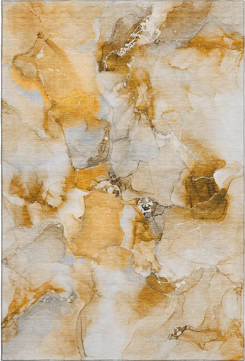 Orange And Ivory Abstract Washable Area Rug With UV Protection Photo 1