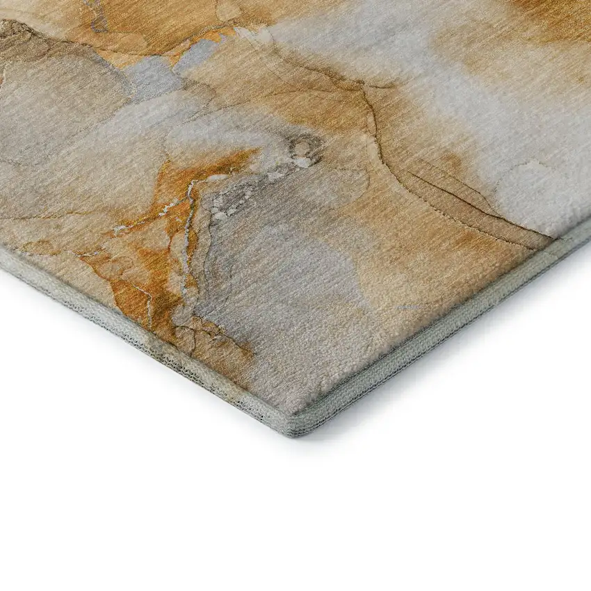 Orange And Ivory Abstract Washable Area Rug With UV Protection Photo 9