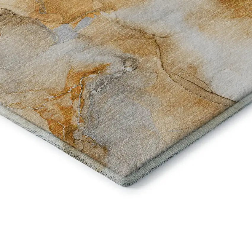 Orange And Ivory Abstract Washable Area Rug With UV Protection Photo 7