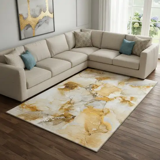 Orange And Ivory Abstract Washable Area Rug With UV Protection Photo 1