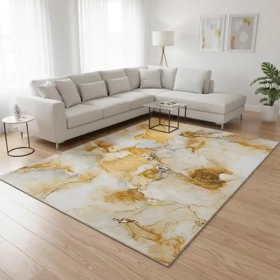 Orange And Ivory Abstract Washable Area Rug With UV Protection Photo 2
