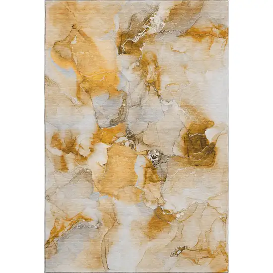 Orange And Ivory Abstract Washable Area Rug With UV Protection Photo 1