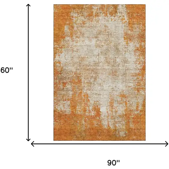 Orange And Ivory Abstract Washable Area Rug With UV Protection Photo 8