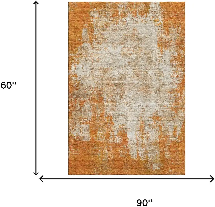 Orange And Ivory Abstract Washable Area Rug With UV Protection Photo 8