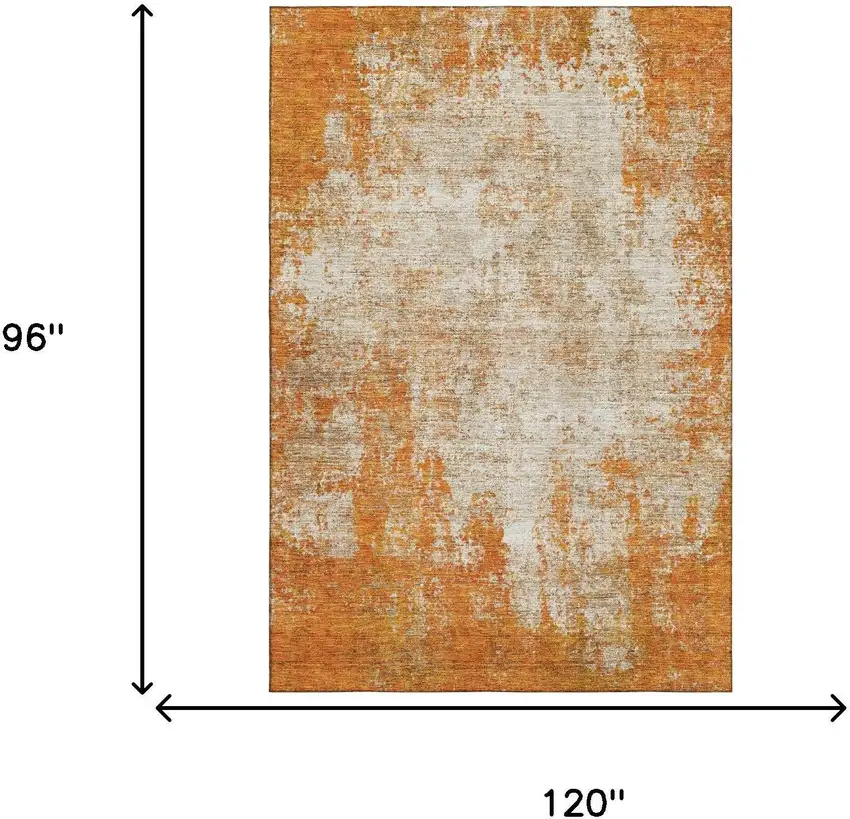 Orange And Ivory Abstract Washable Area Rug With UV Protection Photo 8