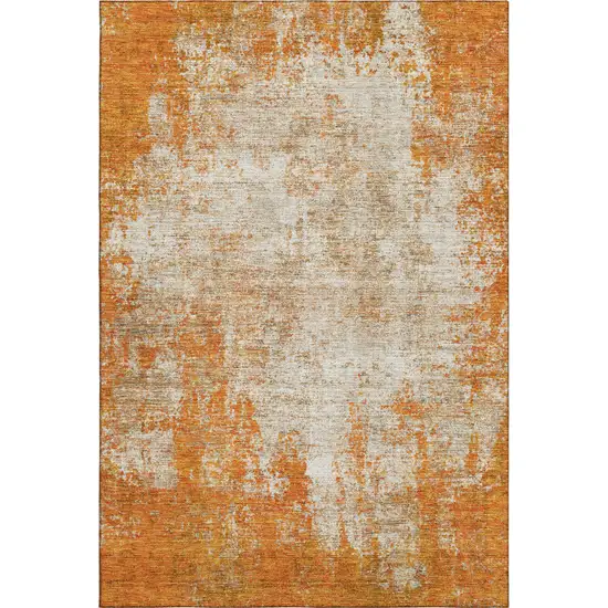 Orange And Ivory Abstract Washable Area Rug With UV Protection Photo 3