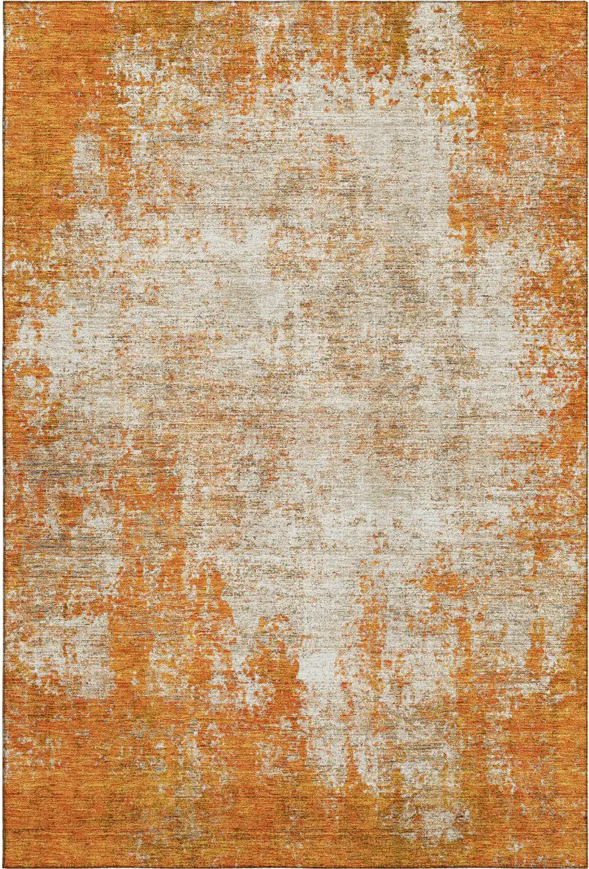 Orange And Ivory Abstract Washable Area Rug With UV Protection Photo 3