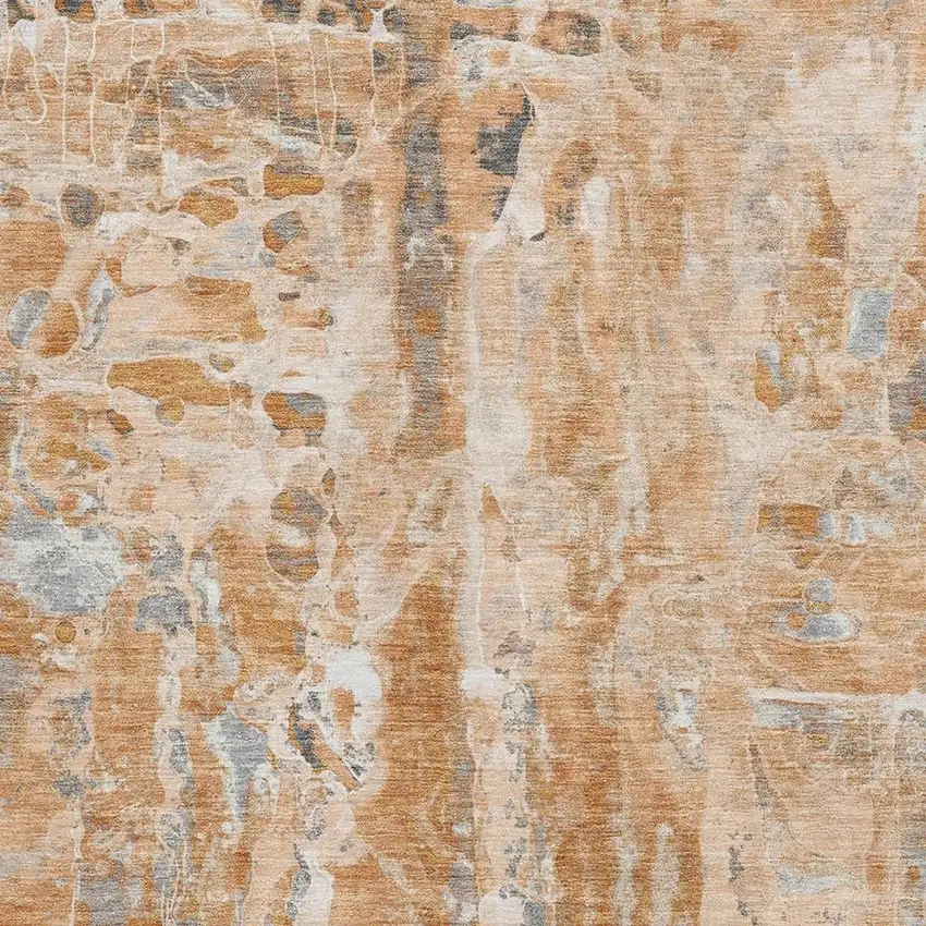 Orange And Ivory Abstract Washable Area Rug With UV Protection Photo 3