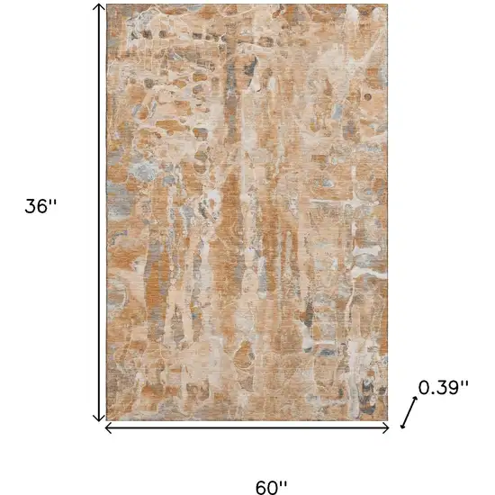 Orange And Ivory Abstract Washable Area Rug With UV Protection Photo 9