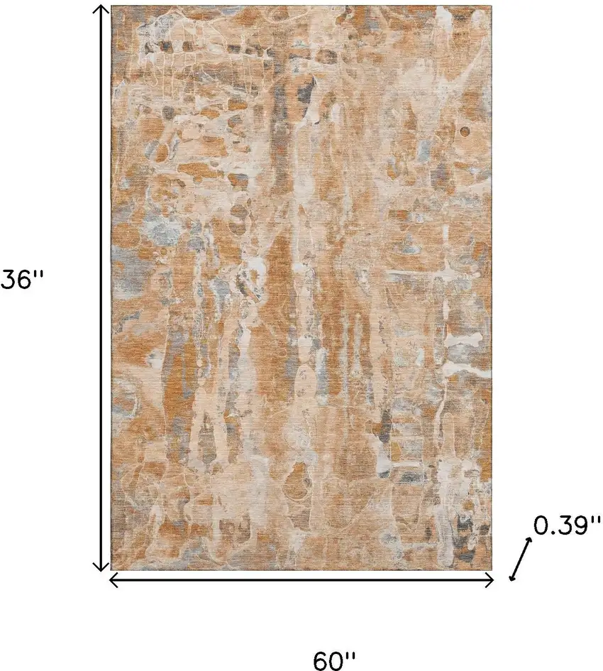 Orange And Ivory Abstract Washable Area Rug With UV Protection Photo 9