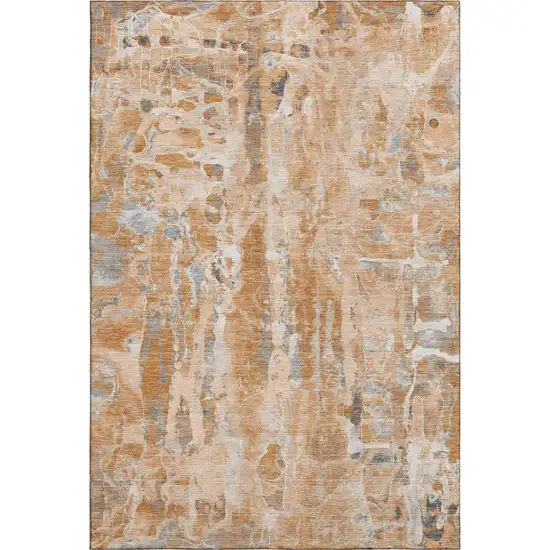 Orange And Ivory Abstract Washable Area Rug With UV Protection Photo 2