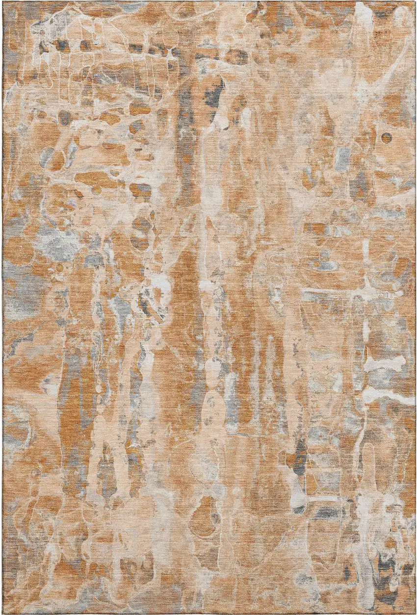 Orange And Ivory Abstract Washable Area Rug With UV Protection Photo 2