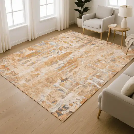 Orange And Ivory Abstract Washable Area Rug With UV Protection Photo 6