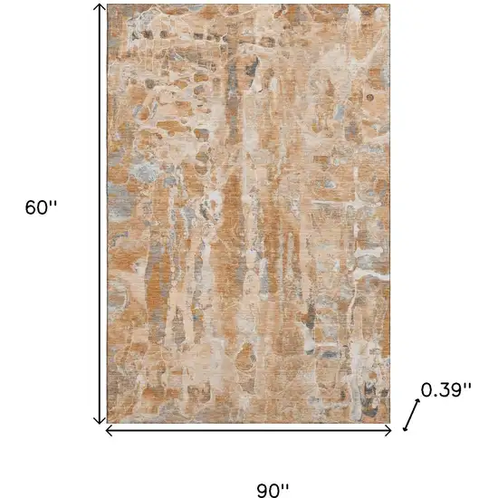 Orange And Ivory Abstract Washable Area Rug With UV Protection Photo 9