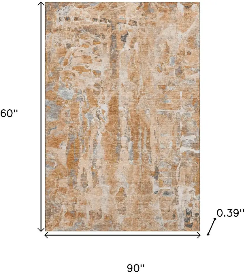 Orange And Ivory Abstract Washable Area Rug With UV Protection Photo 9