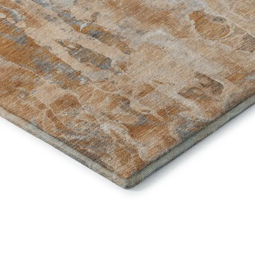Orange And Ivory Abstract Washable Area Rug With UV Protection Photo 7